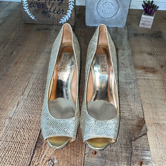 Badgley Mischka Metallic Crackled ‘Lust’ Heels 9M - Picture 5 of 15